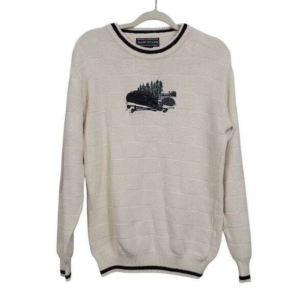 Vintage David Taylor Embroidered Golf Crewneck Sweater Sz‎ Cream Grandpa Cotton - Picture 1 of 6